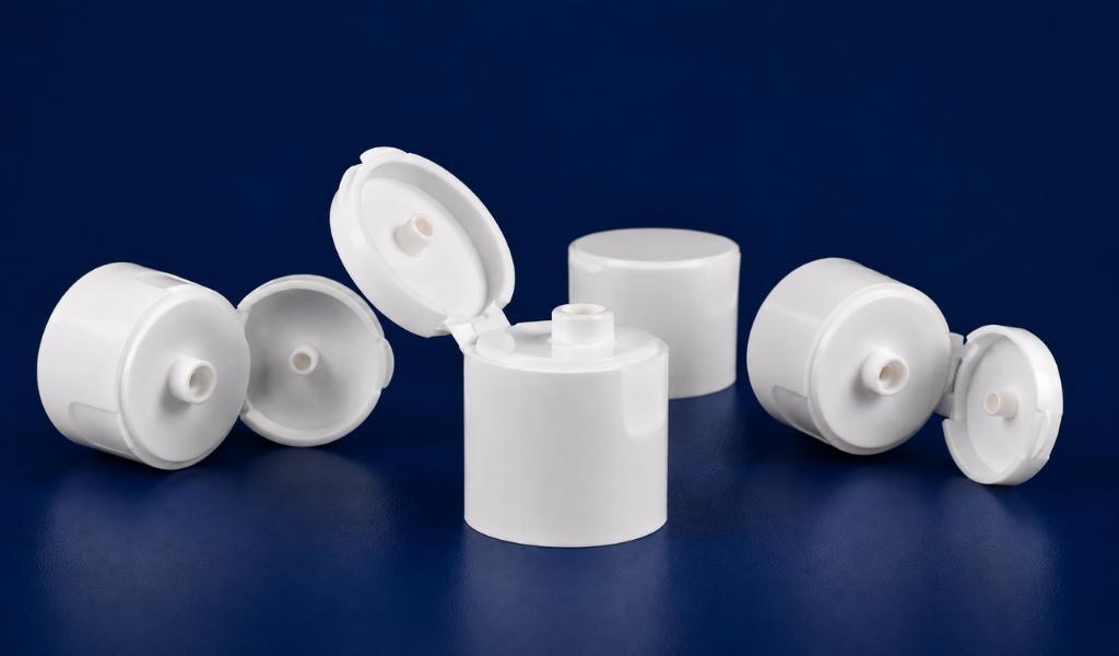 Plastic snap top dispensing caps and bottle closures